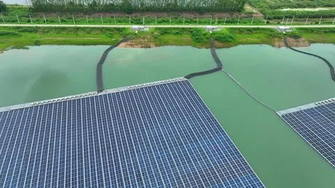 Aerial drone view of a large floating solar farm. Stock Footage 340134742