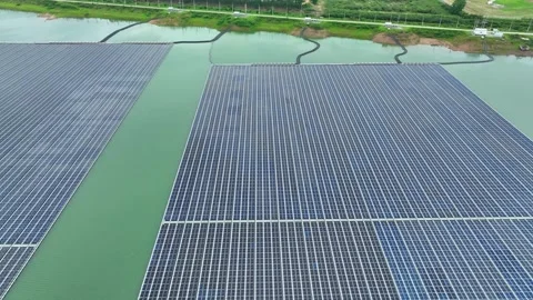 Aerial drone view of a large floating solar farm. Stock Footage 340134749