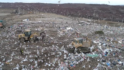 Aerial drone view of large garbage landfill Stock Footage 125271278