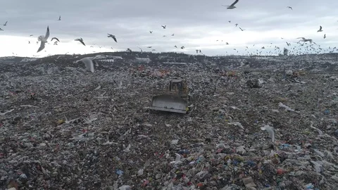Aerial drone view of large garbage landfill Stock Footage 125271366