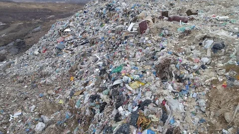 Aerial drone view of large garbage landfill Stock Footage 125271789