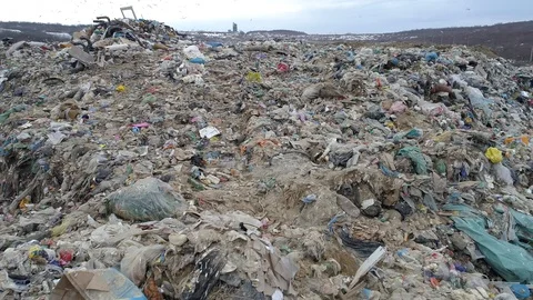Aerial drone view of large garbage landfill Stock Footage 125271997
