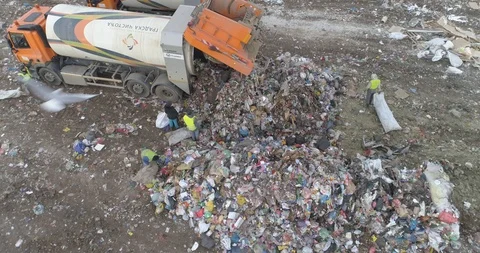 Aerial drone view of large garbage landfill Stock Footage 125272570