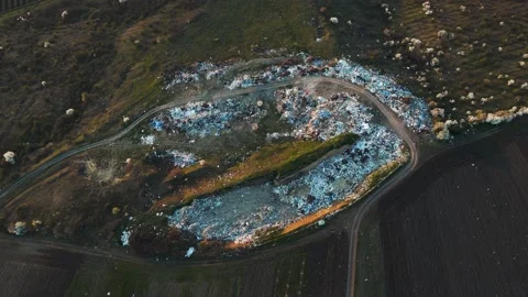 Aerial drone view of large garbage landfill near agricultural land, Stock-Footage 153555866