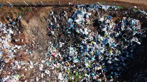 Aerial drone view of large garbage landfill, trash Stock Footage 252943736