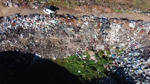 Aerial drone view of large garbage landfill, trash Stock Footage 252943832