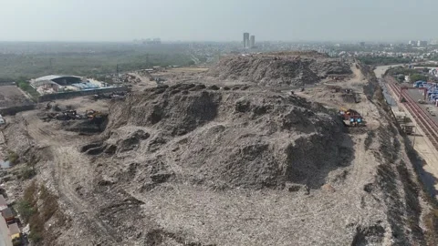 Aerial Drone View of Large Garbage Landfill Site in Delhi India Stock Footage 334236197