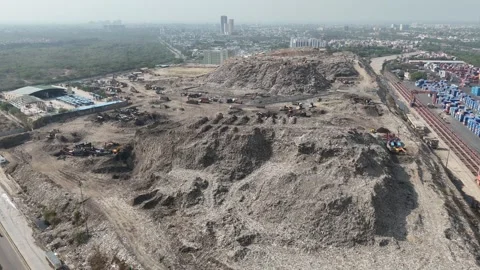 Aerial Drone View of Large Garbage Landfill Site in Delhi India Stock Footage 334236381