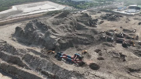 Aerial Drone View of Large Garbage Landfill Site in Delhi India Stock Footage 334236406