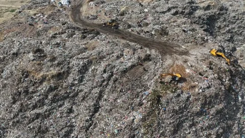 Aerial Drone View of Large Garbage Landfill Site in Delhi India Stock Footage 334236574