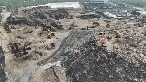 Aerial Drone View of Large Garbage Landfill Site in Delhi India Stock Footage 334236612