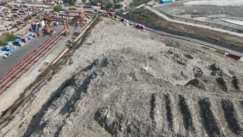 Aerial Drone View of Large Garbage Landfill Site in Delhi India Stock Footage 334236643