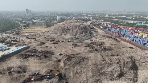Aerial Drone View of Large Garbage Landfill Site in Delhi India Stock Footage 334236660