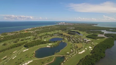 Aerial drone view of large golf course on Biscayne Island near Miami Video stock 100861487