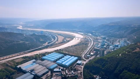 Aerial drone view of large mining and quarry installation at the mines xianyang Stock Footage 325143148