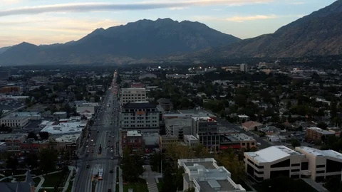 Aerial drone view of a large road in downtown Provo, Utah Stock Footage 115989401