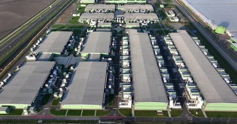 Aerial drone view on a large scale computing center, data center. Stock Footage 255212124