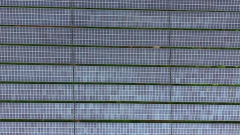 Aerial drone view of large solar panel farm rows Stock Footage 333033637