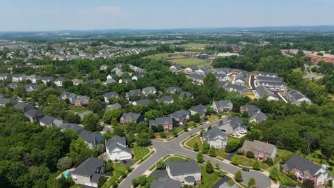 Aerial Drone View of Large Suburban Neighborhood in Northern Virginia Stock Footage 346007714