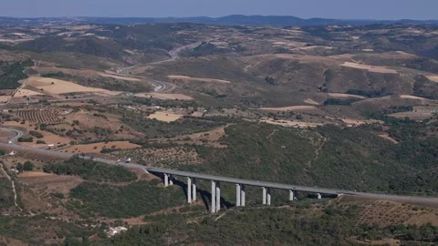 Aerial drone view of large viaduct near Braganca, Portugal Stock Footage 313189865