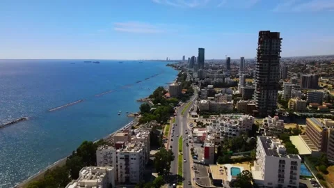 Aerial drone view of Limassol, Cyprus, a vibrant coastal city on the Sea. Vídeos de archivo 346541562
