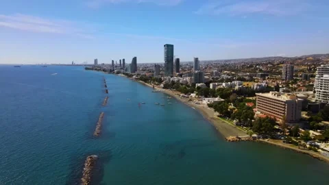 Aerial drone view of Limassol, Cyprus, a vibrant coastal city on the Sea. Vídeos de archivo 346542547