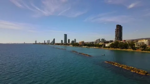 Aerial drone view of Limassol, Cyprus, a vibrant coastal city on the Sea. Vídeos de archivo 346542965