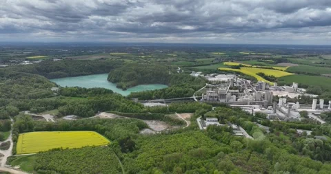 Aerial drone view on a lime stone mine in Wulfrath Germany. Stock Footage 275538148