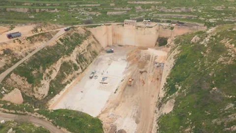 Aerial drone view of limestone quarry on Gozo Island, Malta, 4K Stock Footage 342580728