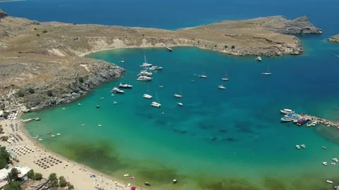 Aerial Drone View of Lindos Acropolis Ruins and White Village, Rhodes, Greece 動画素材 343318988