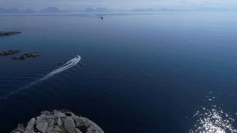Aerial drone view Lofoten, boat and ship Stock Footage
