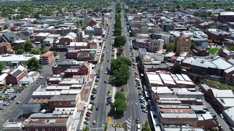 Aerial drone view looking along Sturt Street Stock Footage 332749897