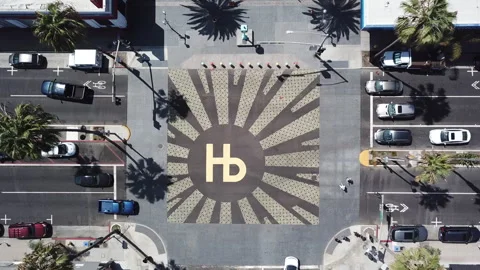 Aerial drone view looking down on painted crosswalk in Hermosa Beach Stockbeeldmateriaal 317857344