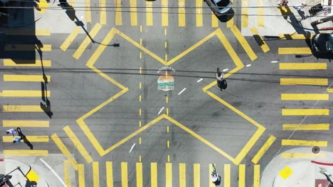 Aerial Drone view looking down on Washington Blvd Crosswalk in Venice Beach Video stock 331313465