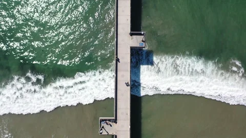 Aerial drone view looking down on Venice Beach Pier Stock Footage 331314192