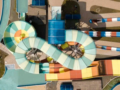 Aerial drone view looking straight down from above colorful summer time fun at Stock Photos