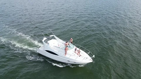 Aerial drone view low over a boat in Tampa Bay FL USA Stock Footage 245934382