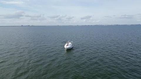 Aerial drone view low over a boat in Tampa Bay FL USA Stock-Footage 245934466