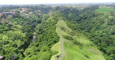 Aerial drone view lowering ridgewalk Ubud Bali Stock Footage 81687728