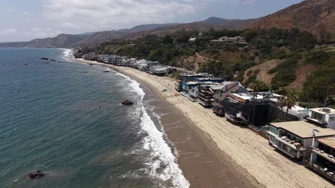 Aerial Drone View Luxury Beachfront Homes Malibu Coast, California (20260609) Stock Footage 337004329