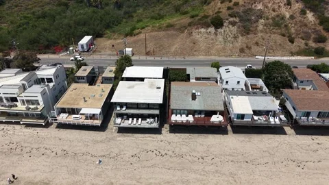 Aerial Drone View Luxury Beachfront Homes Malibu Coast, California (20260609) Stock Footage 337004339