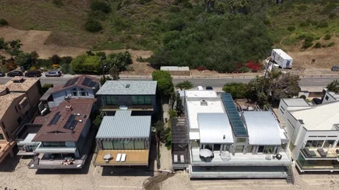 Aerial Drone View Luxury Beachfront Homes Malibu Coast, California (20260609) Stock Footage 337004377