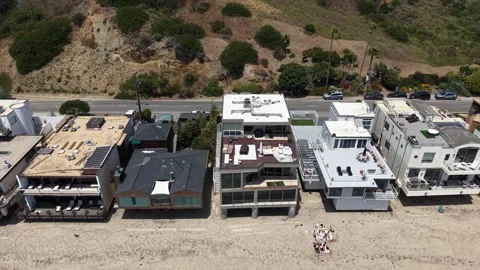 Aerial Drone View Luxury Beachfront Homes Malibu Coast, California (20260609) Stock Footage 337004391