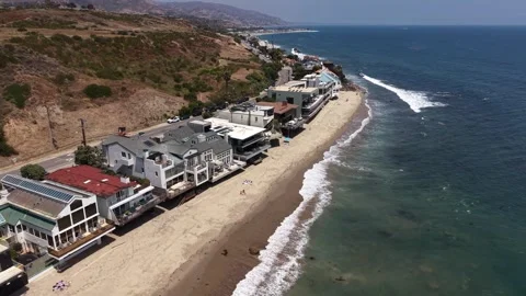 Aerial Drone View Luxury Beachfront Homes Malibu Coast, California (20260609) Stock Footage 337004393