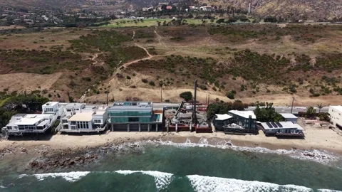 Aerial Drone View Luxury Beachfront Homes Malibu Coast, California (20260609) Stock Footage 337004396