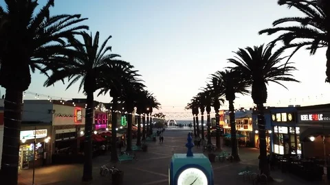 Aerial Drone view of the Magic of Sunset at Hermosa Beach Pier Stock Footage 89824437