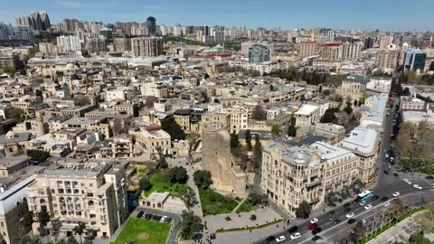 Aerial Drone View of Maiden Tower and Old City (Icherisheher) Stock Footage 337713013