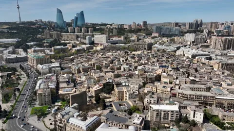 Aerial Drone View of Maiden Tower and Old City (Icherisheher) Stock Footage 337713058