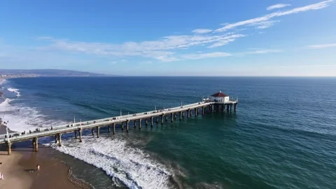 Aerial Drone View of Manhattan Beach, California Pier and Coastline Video stock 340656901