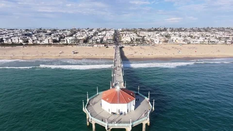 Aerial Drone View of Manhattan Beach, California Pier and Coastline Vídeo Stock 340656906
